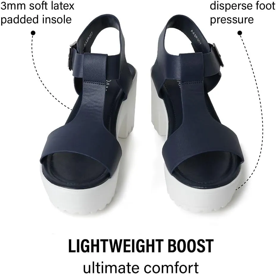 J. Adams Corby Platform Sandals Heeled Sandals for Womens - T-Strap Chunky Mid Heel Sandal Wedges for Women - Women's Footwear Platform Shoes - Summer Shoes for Women