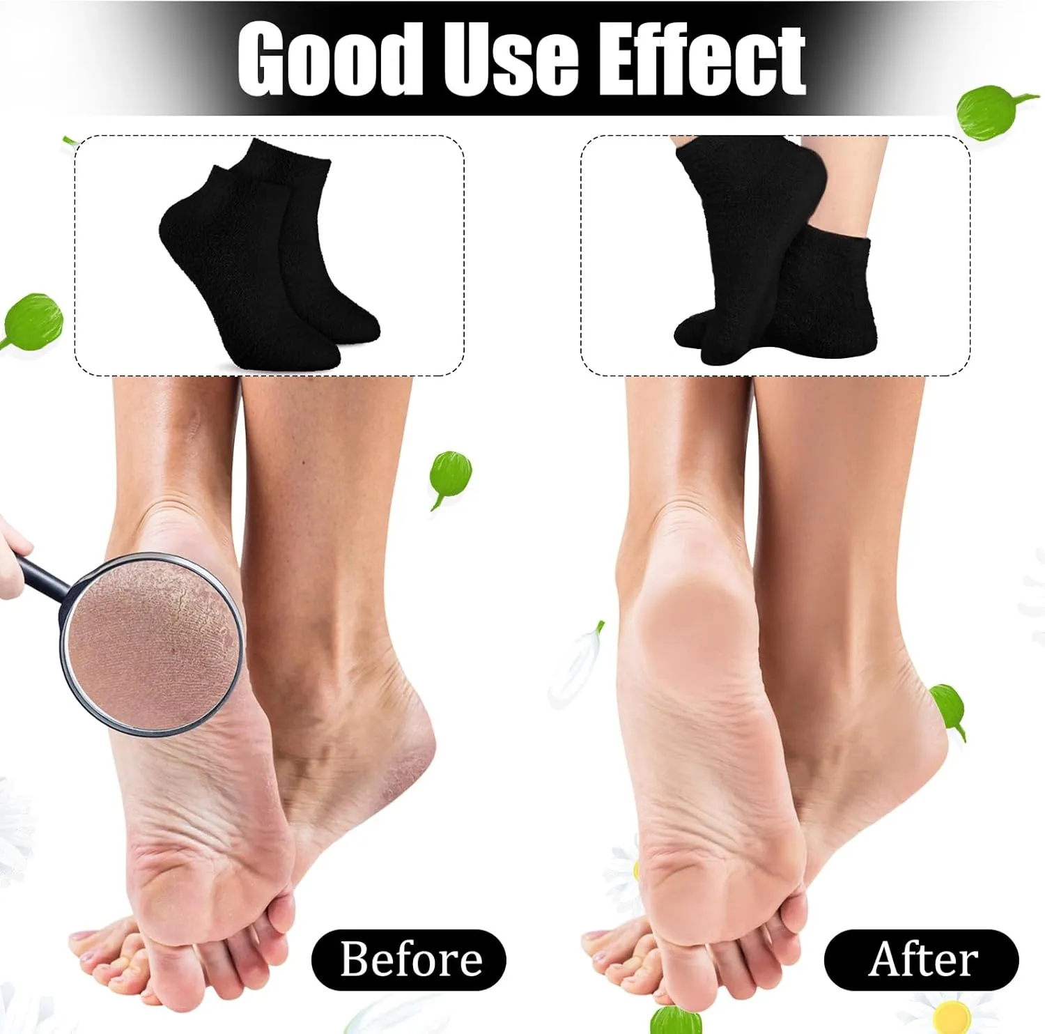 Janmercy 3 Pairs Aloe Socks Moisturizing Spa Infused Gel Sleeping Fuzzy Dry Feet Non Slip Lotion Socks for Women Men Repairing Softening Dry Cracked(Black)