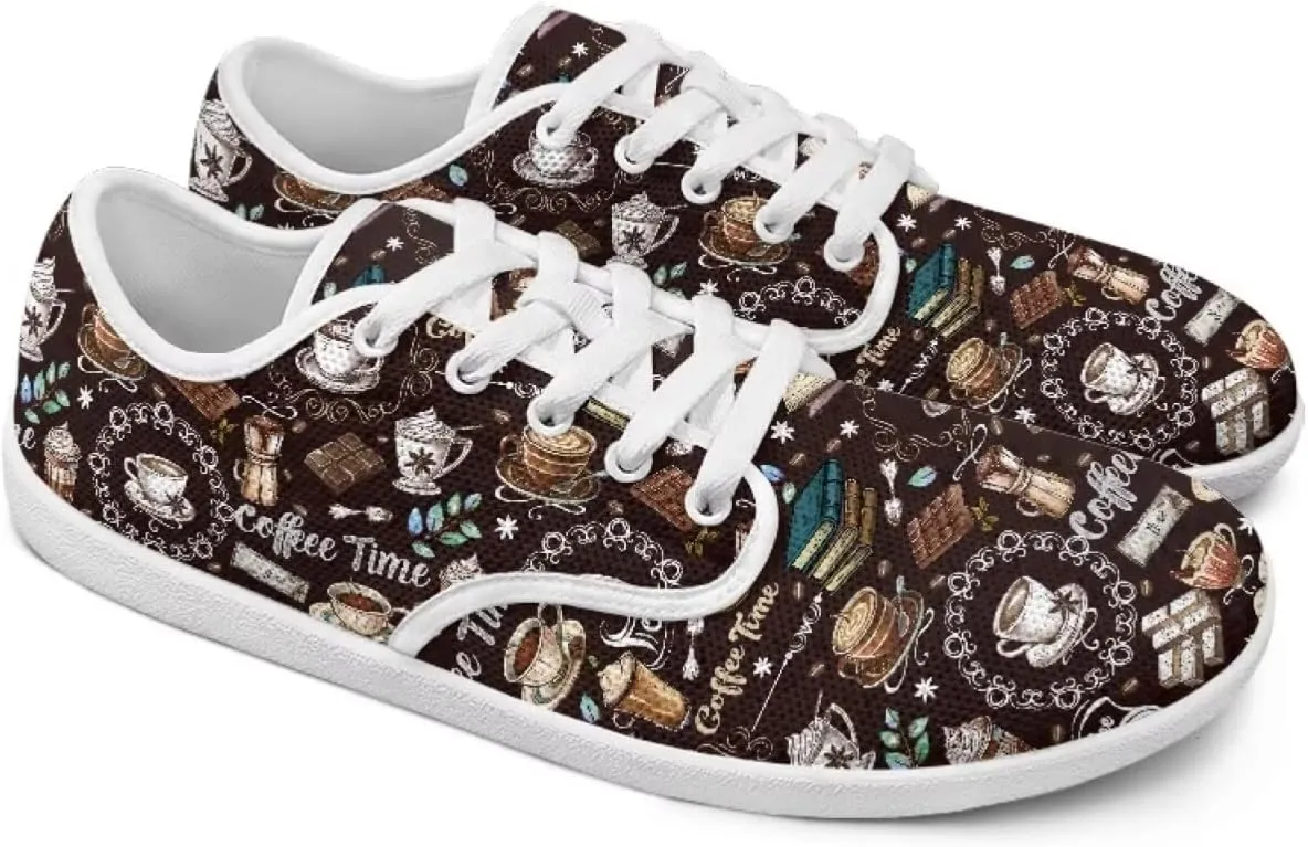 Jeiento Women Lace-up Barefoot Shoes Snacks Themed Mesh Walking Shoes for Women Comfort