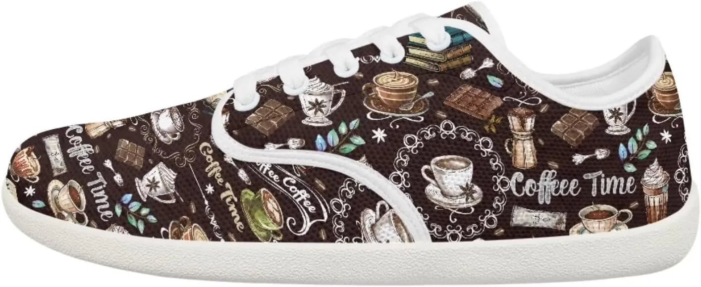 Jeiento Women Lace-up Barefoot Shoes Snacks Themed Mesh Walking Shoes for Women Comfort