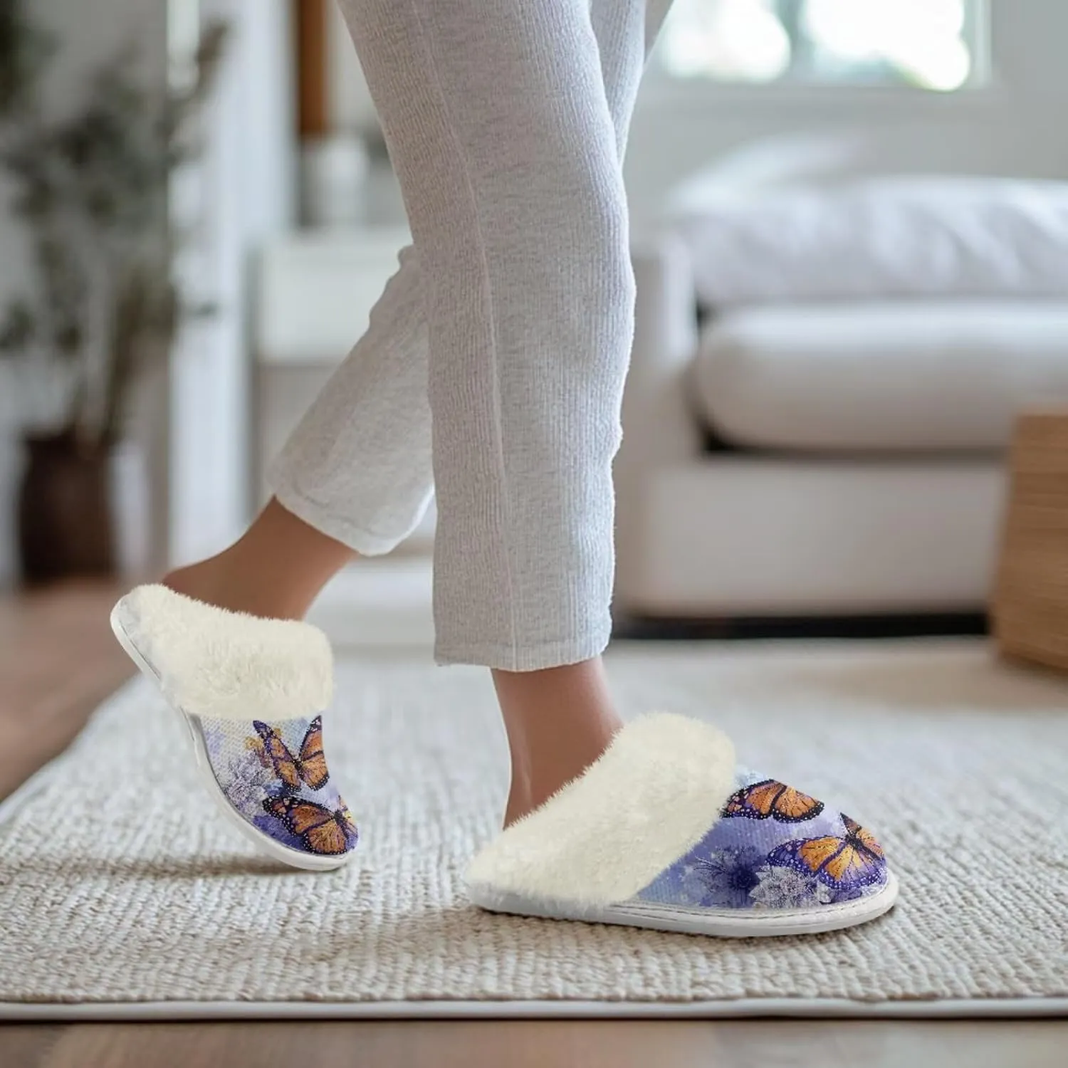 Jeiento Women's Indoor Bedroom Slipper for Women, Butterfly Print House Shoe