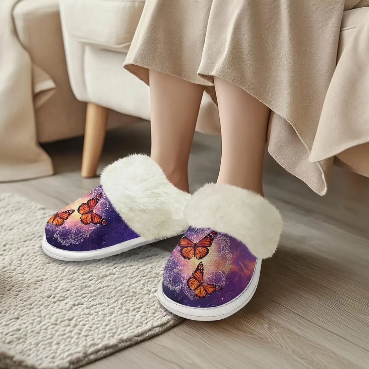 Jeiento Women's Indoor Bedroom Slipper for Women, Butterfly Print House Shoe