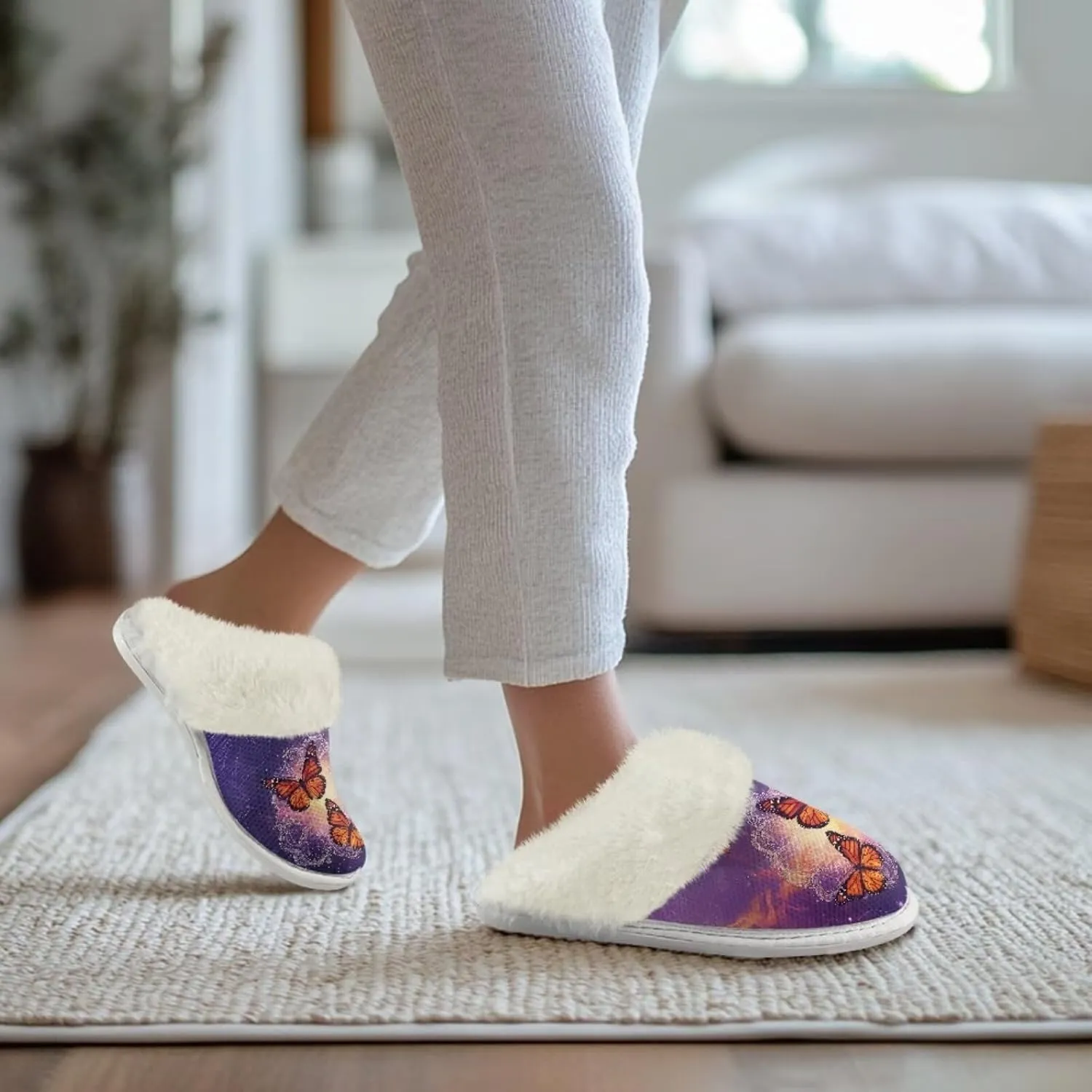 Jeiento Women's Indoor Bedroom Slipper for Women, Butterfly Print House Shoe