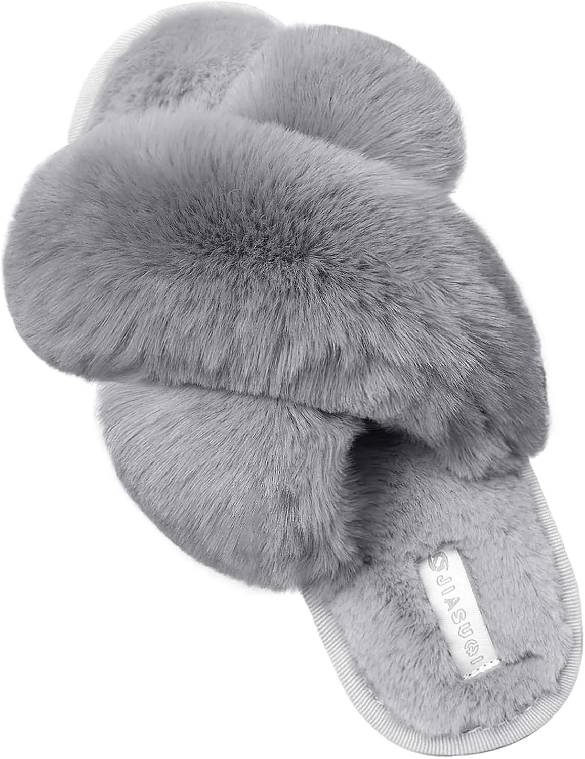 JIASUQI Women's Open Toe Slippers Fuzzy Fluffy House Slippers for Women Cozy Criss Cross Furry Slides Slippers