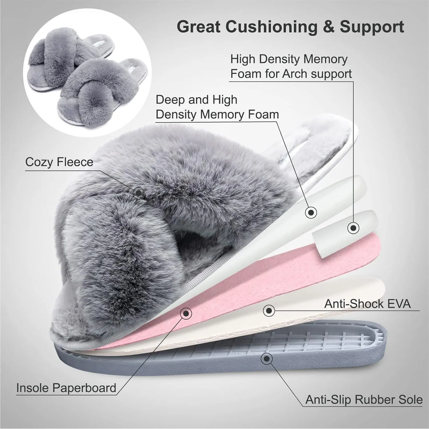 JIASUQI Women's Open Toe Slippers Fuzzy Fluffy House Slippers for Women Cozy Criss Cross Furry Slides Slippers