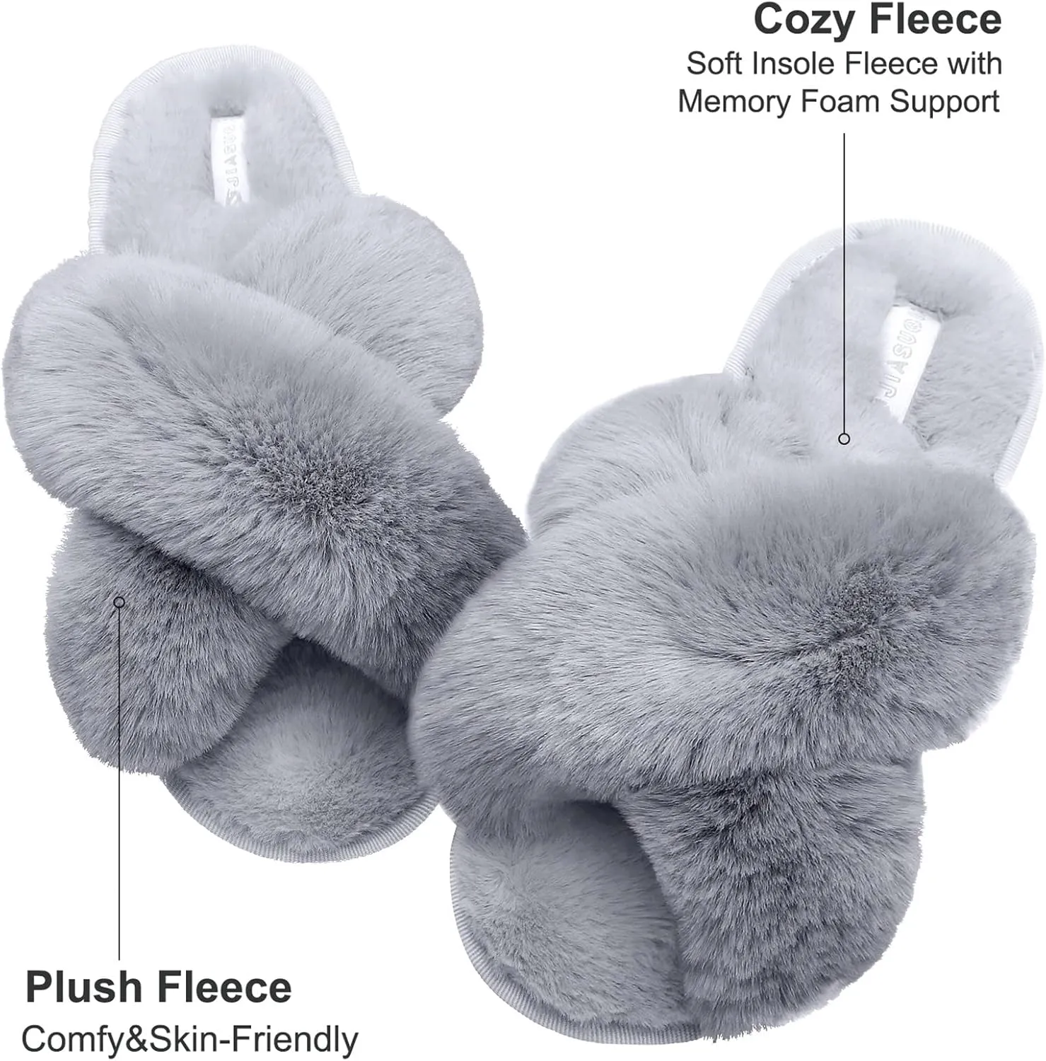 JIASUQI Women's Open Toe Slippers Fuzzy Fluffy House Slippers for Women Cozy Criss Cross Furry Slides Slippers