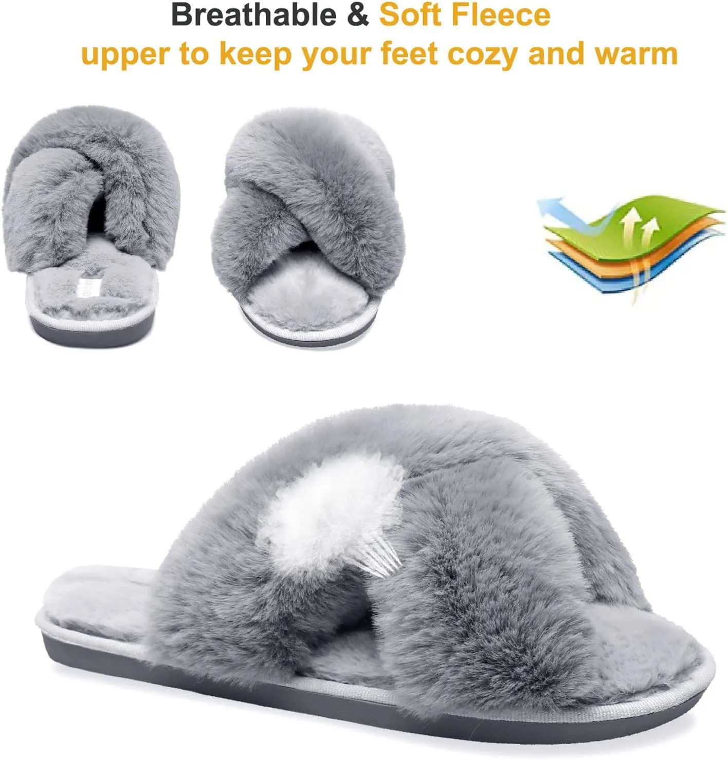 JIASUQI Women's Open Toe Slippers Fuzzy Fluffy House Slippers for Women Cozy Criss Cross Furry Slides Slippers