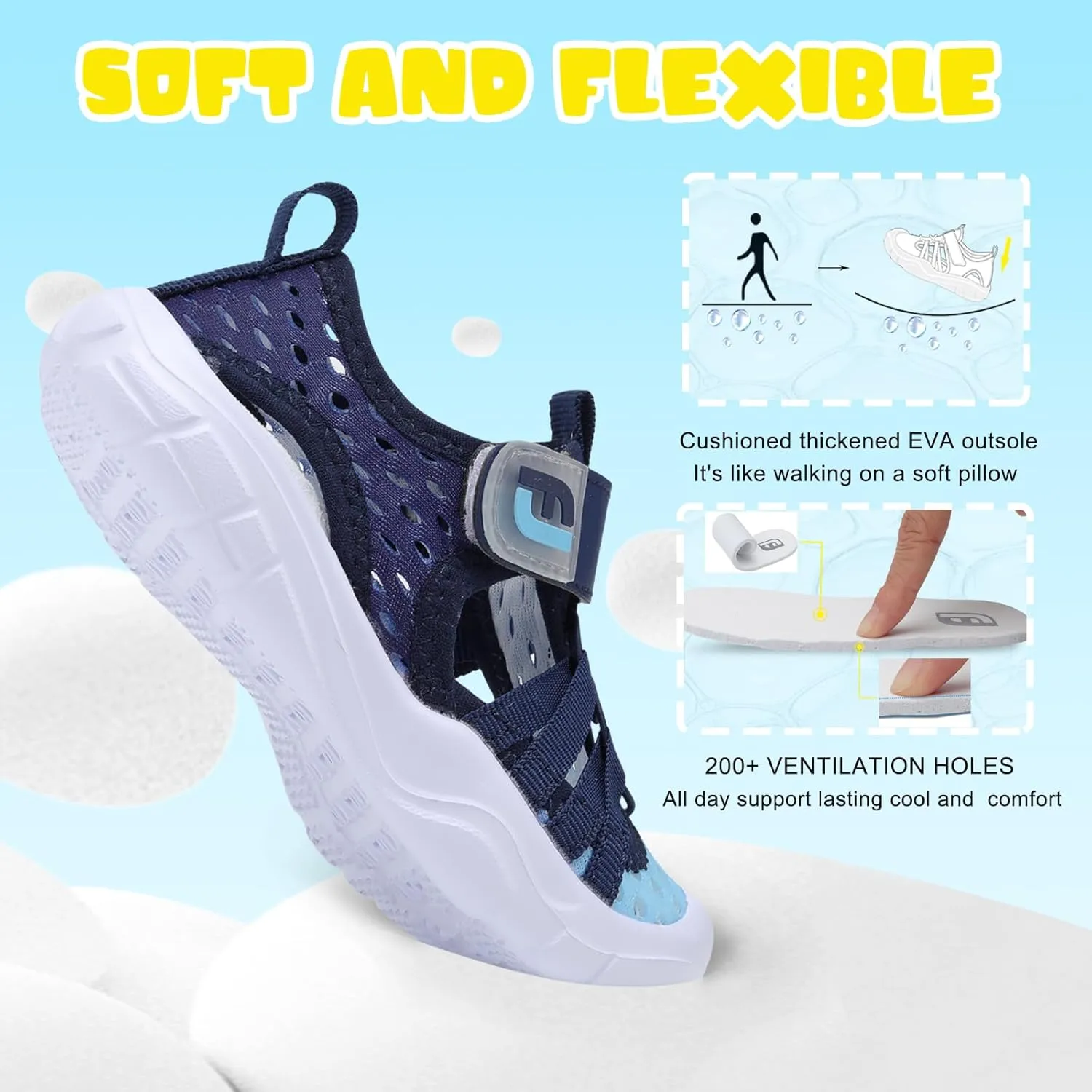 JOINFREE Toddler Boys Girls Water Shoes Breathable Qucik Dry Sport Beach Sandals Lightweight Barefoot Flexible