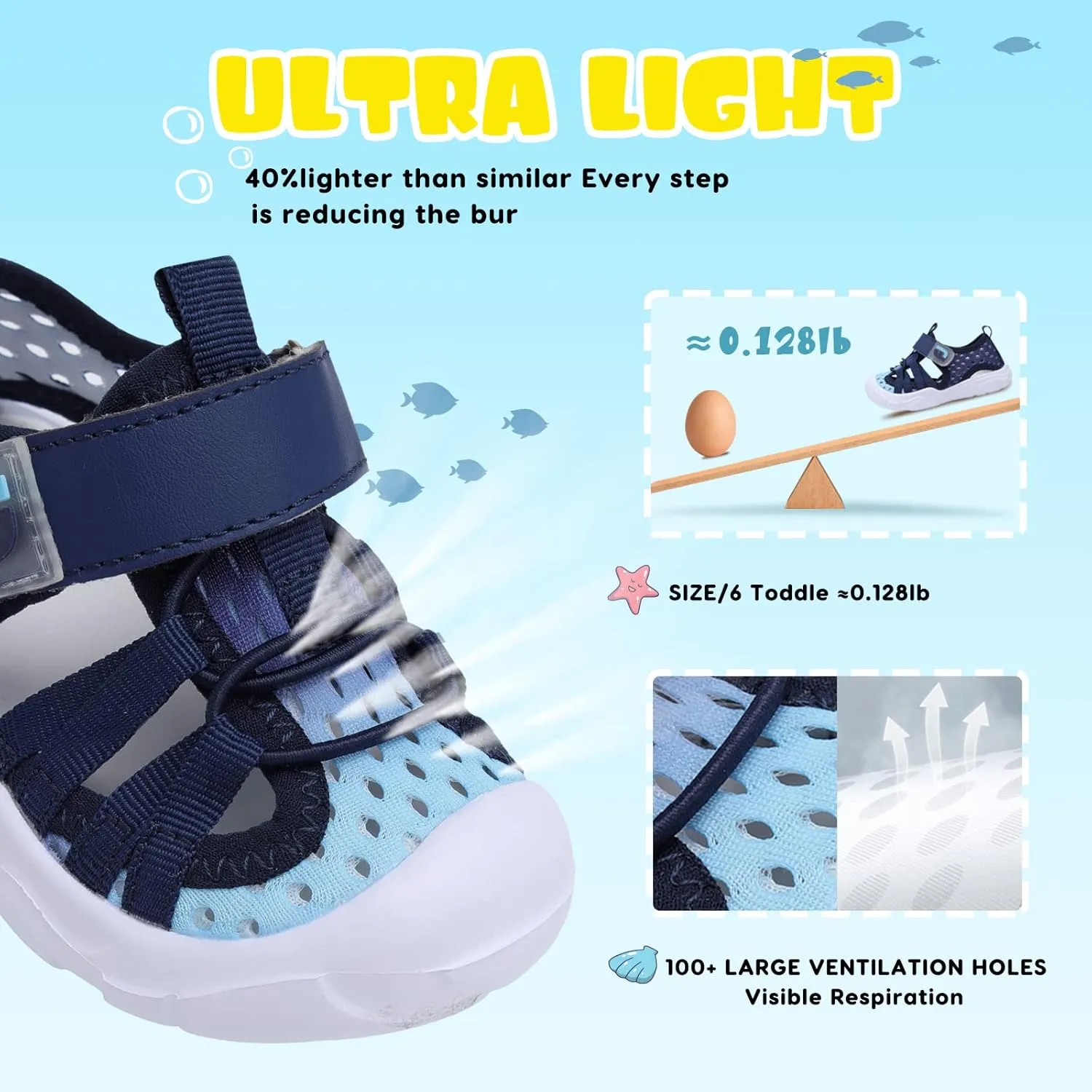 JOINFREE Toddler Boys Girls Water Shoes Breathable Qucik Dry Sport Beach Sandals Lightweight Barefoot Flexible