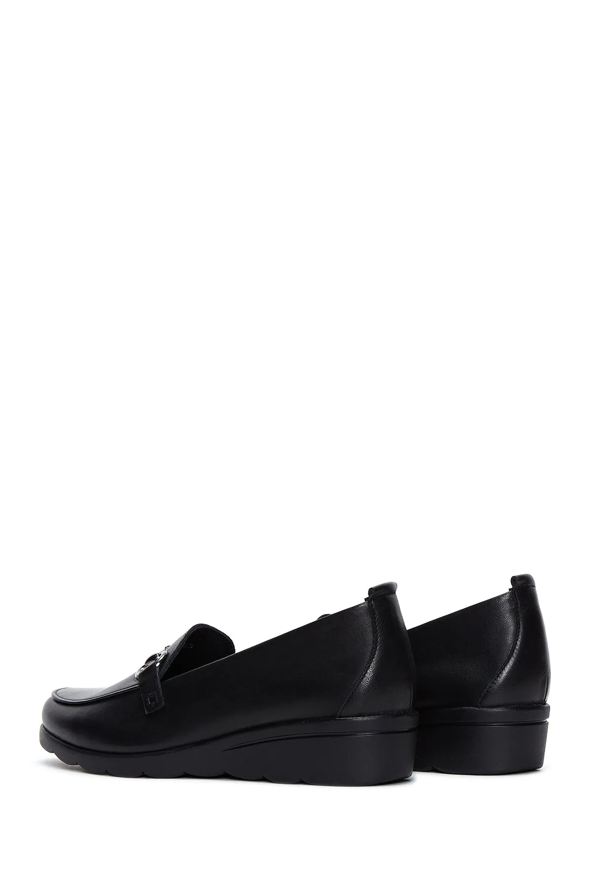 Kadın Siyah Deri Dolgu Topuklu Loafer
