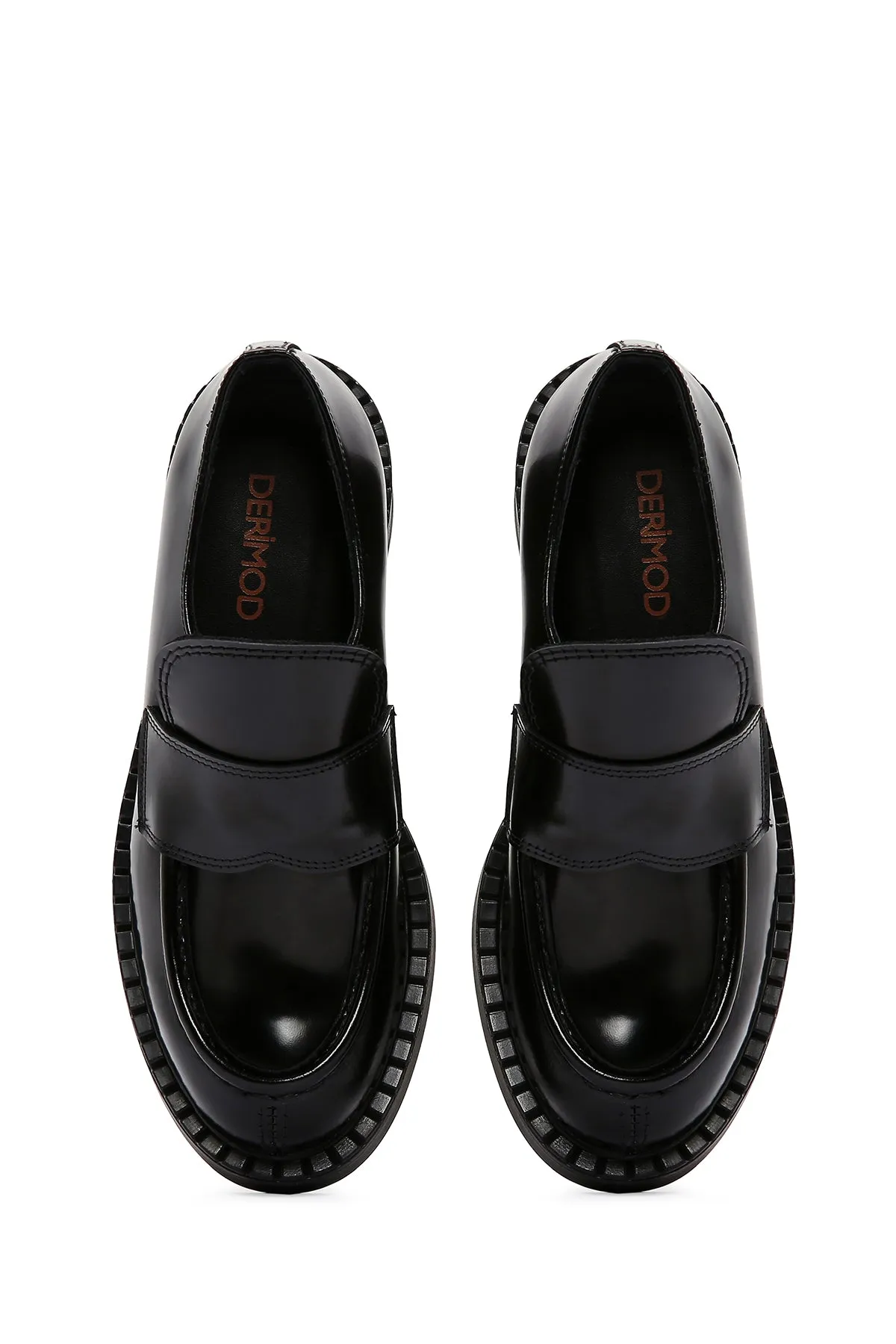 Kadın Siyah Rugan Deri Maskülen Loafer