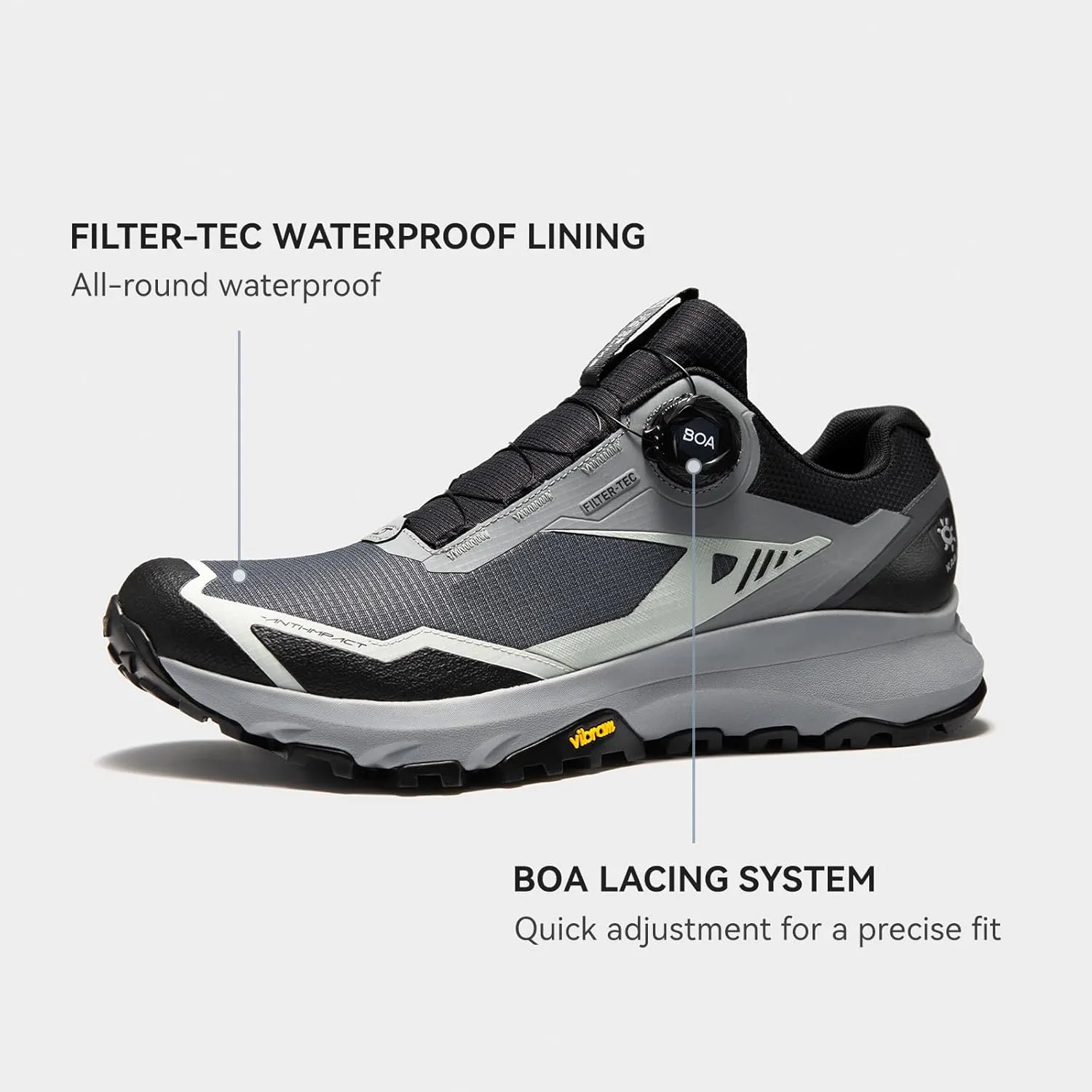 KAILAS Men's Kuocang BOA Hiking Shoe FLT Waterproof V Sole Non-Slip Shoes Lightweight Breathable Low Height Outdoor Trailing Trekking Shoes