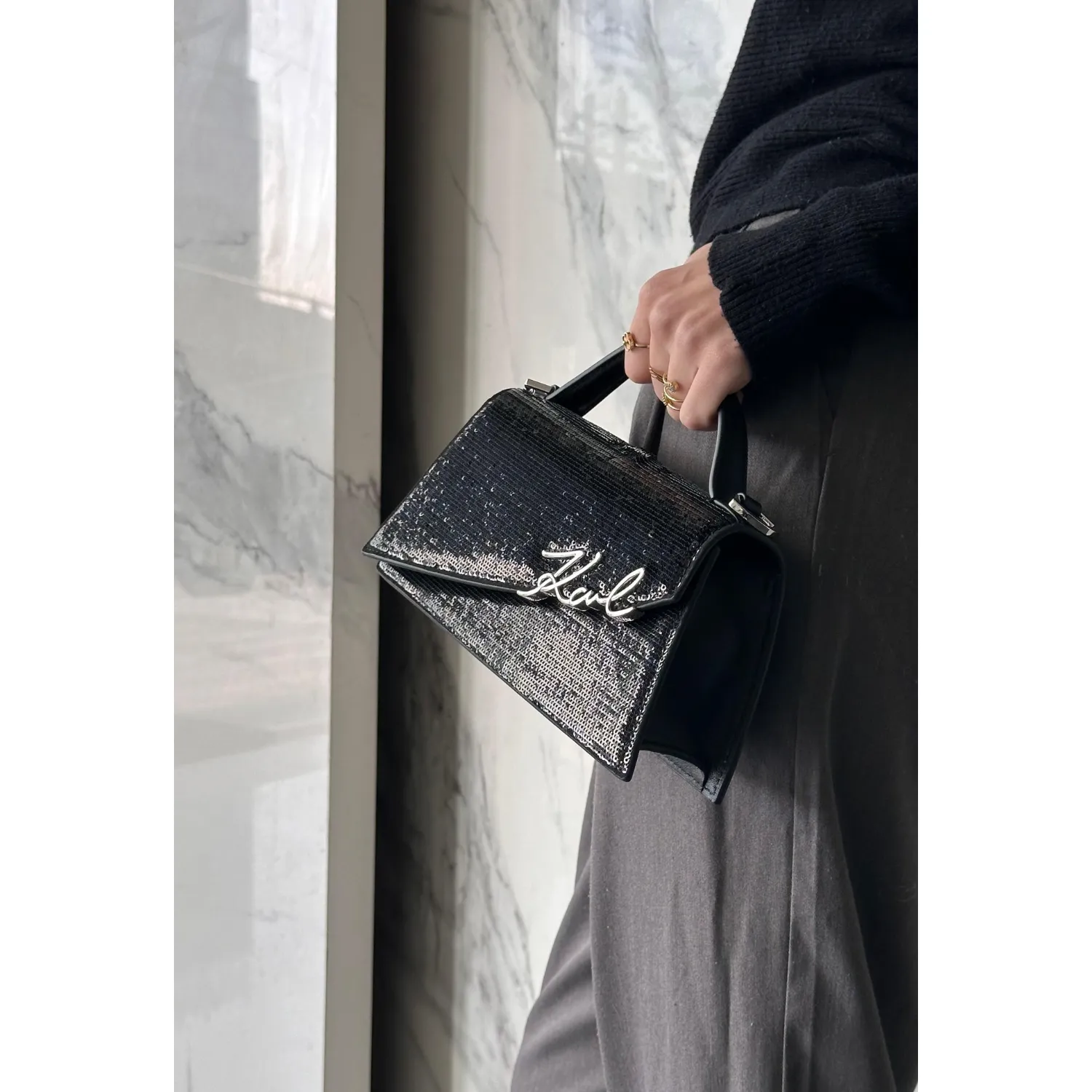 KARL LAGERFELD K/SIGNATURE SLIM SEQUIN BAG