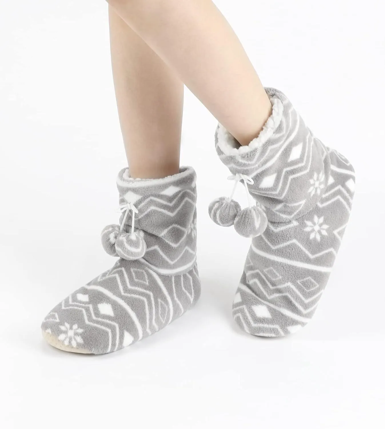 Keyela Womens Slipper Socks With Soles, Fluffy Cozy Soft Non-Skid Bottom Slippers Booties For Ladies, Fuzzy Winter House Slippers