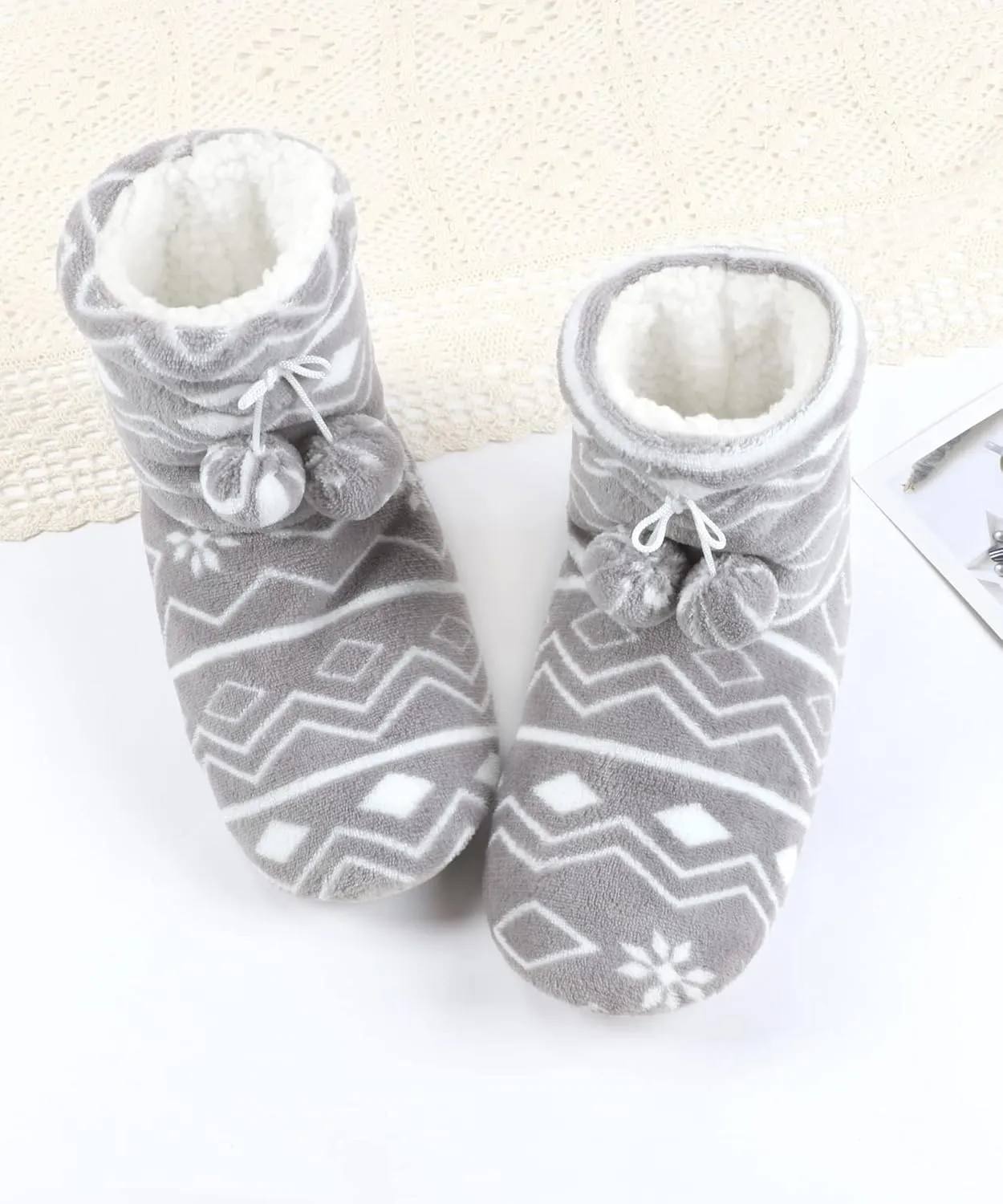 Keyela Womens Slipper Socks With Soles, Fluffy Cozy Soft Non-Skid Bottom Slippers Booties For Ladies, Fuzzy Winter House Slippers