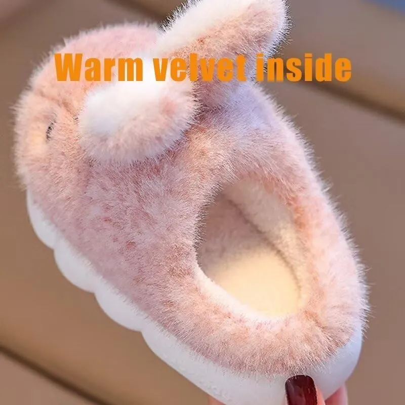 Kid Girl Boy Lovely Rabbit Warm Indoor Slippers for Winter House Bedroom Walking