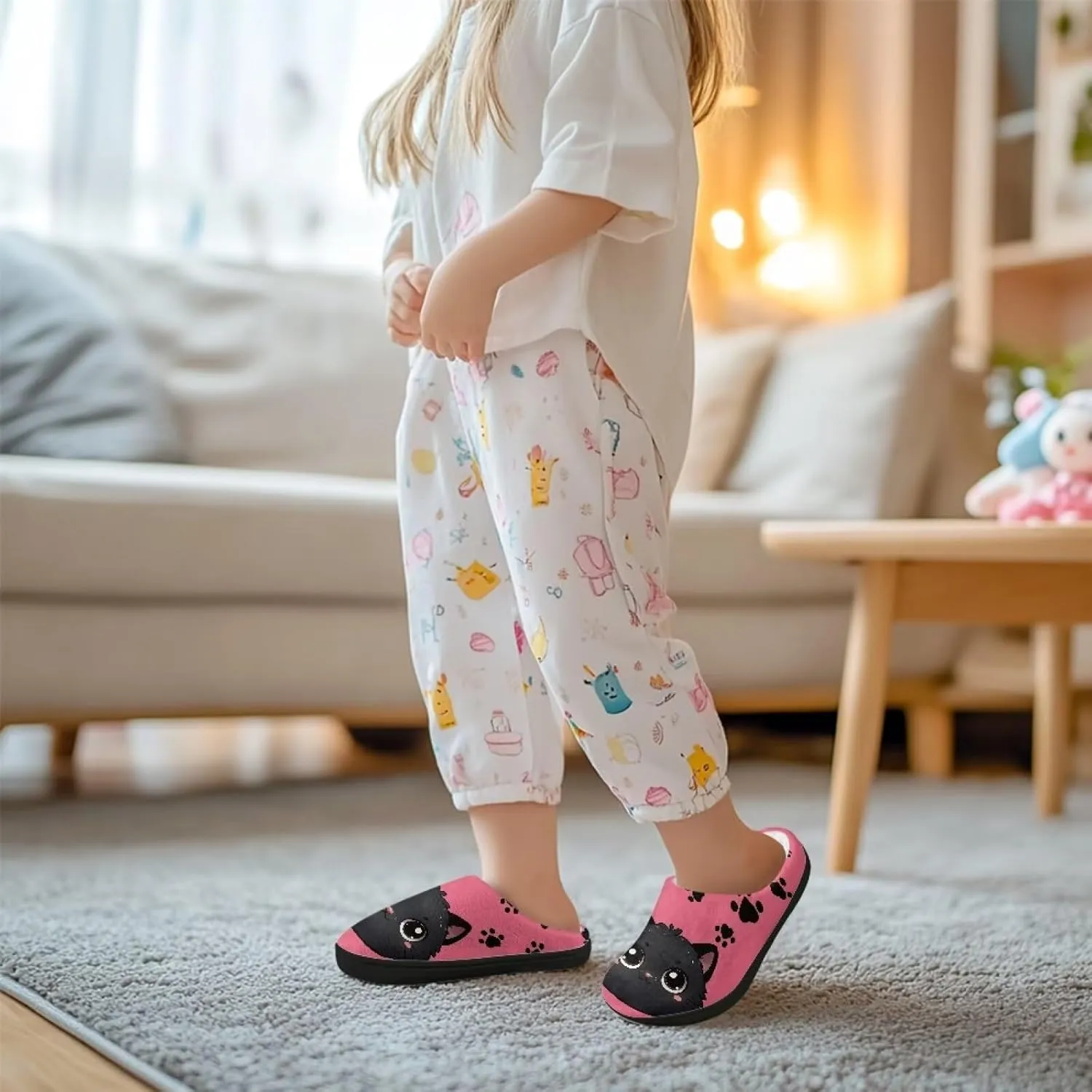 Kids Cotton Slipper Winter Warm Comfortable Fuzzy Fluffy Soft Breathable Non-Slip Home Outdoor Slippers for Toddler Boys GirlsLittle kids US 9-15
