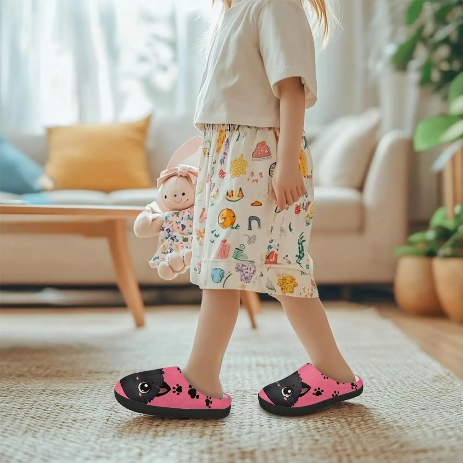 Kids Cotton Slipper Winter Warm Comfortable Fuzzy Fluffy Soft Breathable Non-Slip Home Outdoor Slippers for Toddler Boys GirlsLittle kids US 9-15