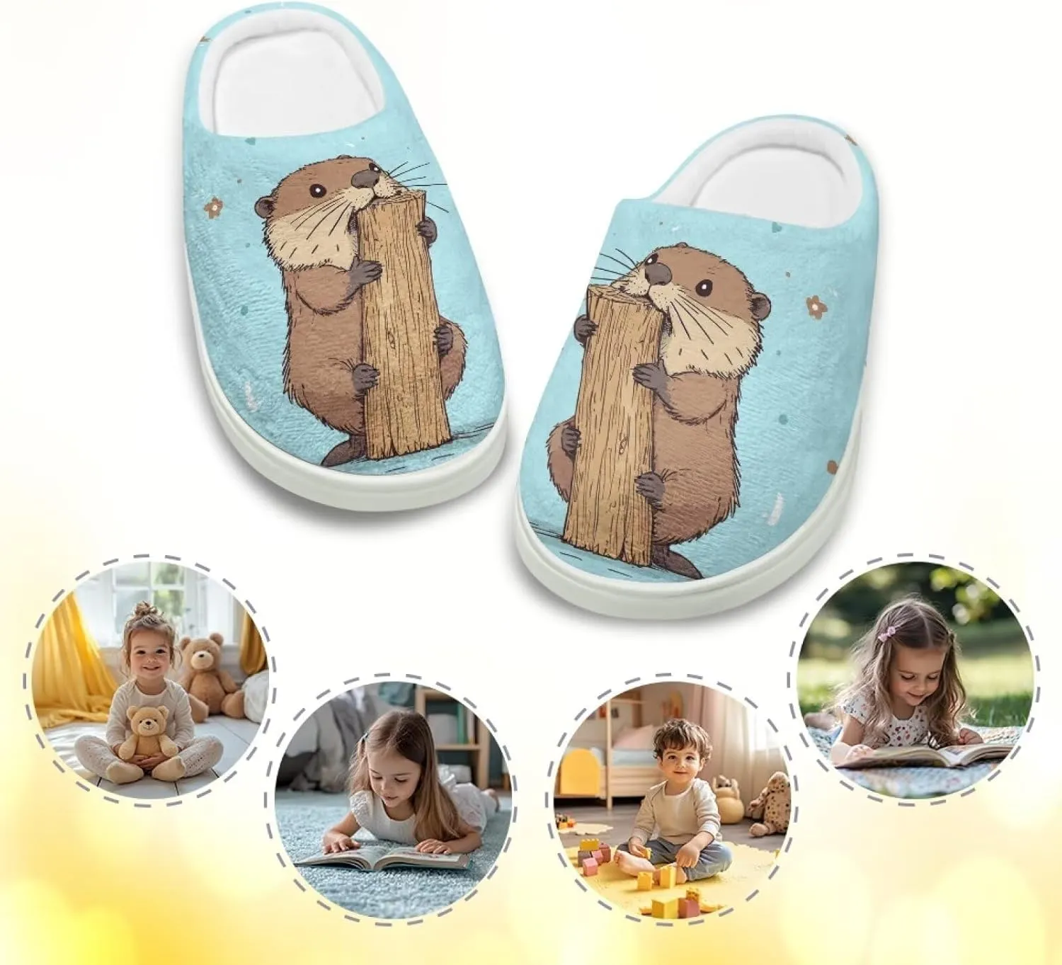Kids Cute Slippers for Boy Girls Soft Fluffy Plush Slippers Animal Print House Shoes Non Slip Warm Slippers US 9-15