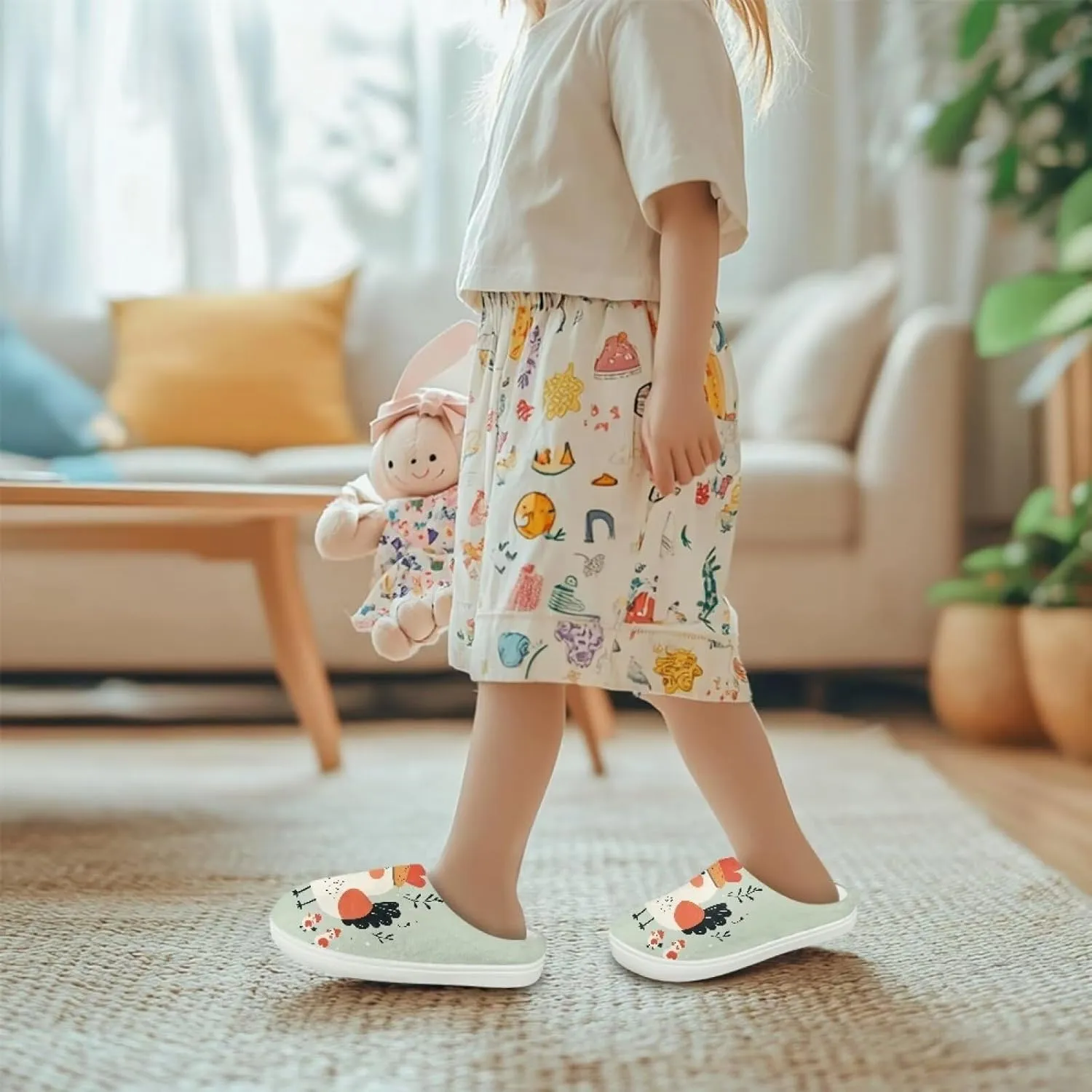 Kids Cute Slippers for Boy Girls Soft Fluffy Plush Slippers Animal Print House Shoes Non Slip Warm Slippers US 9-15