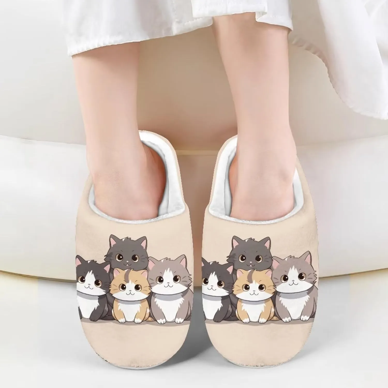 Kids House Slippers Size 9-14.5 Cute Slippers for Teen Girls Soft Plush Warm Bedroom Shoes White Sole