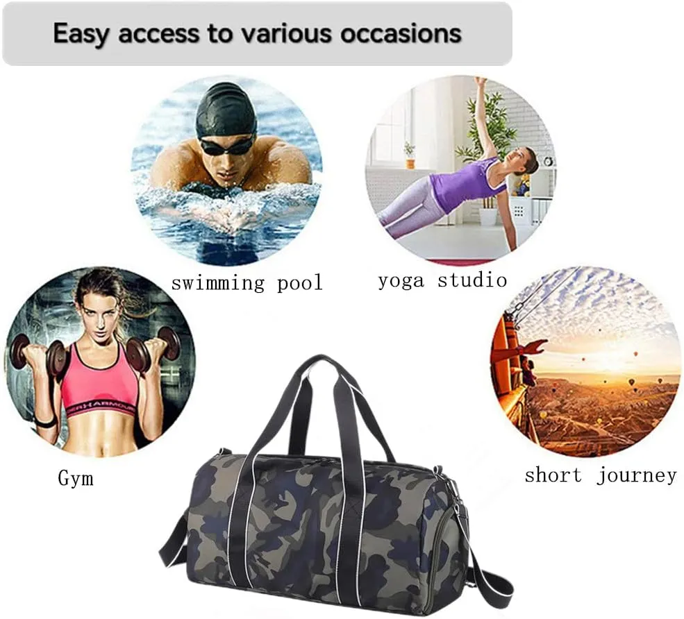 Kids Overnight Duffle Bag Girls Boys Sports Gym Bag with Shoe Compartment Wet Pocket Camouflage travel bag (ArmyGreen)