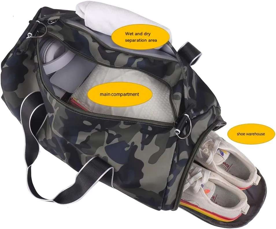 Kids Overnight Duffle Bag Girls Boys Sports Gym Bag with Shoe Compartment Wet Pocket Camouflage travel bag (ArmyGreen)