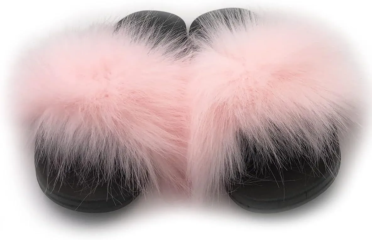 Kids Soft Artificial fur Sandals Slides Comfy Lightweight Furry Cute House Slippers for Girls