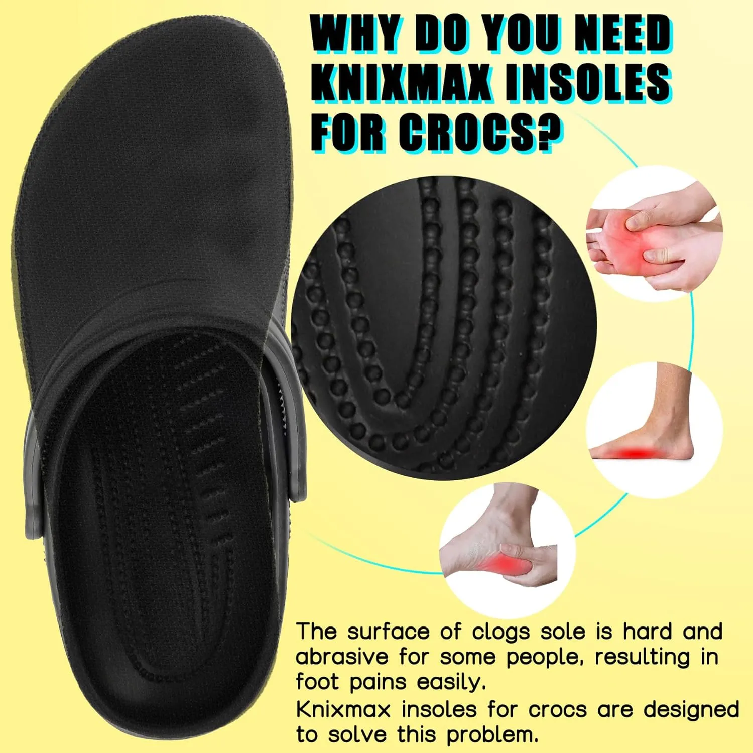 Knixmax 2 Pairs Insoles for Crocs Clog, Comfort Thin Replacement Innersoles for Men Women, Wide Fit Shoe Inserts for Garden Shoes Sneakers Flats Water Sandals Nurse Clogs