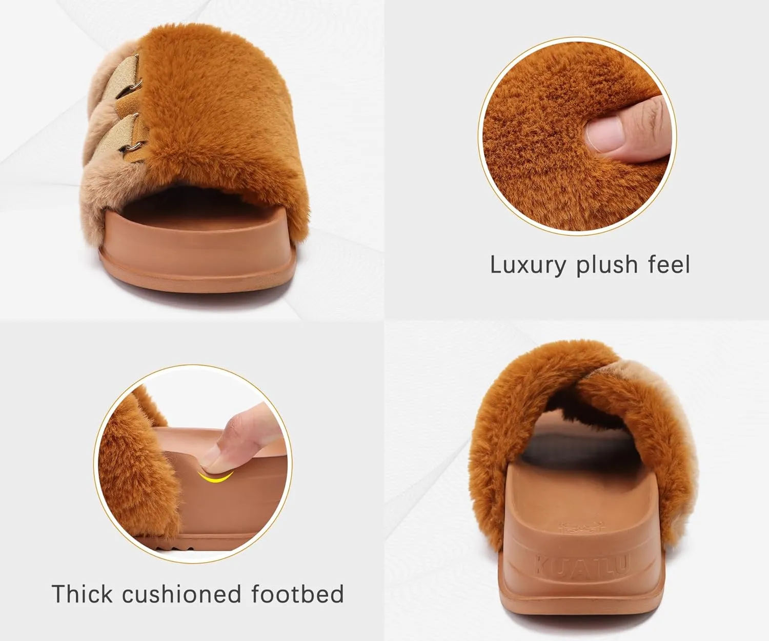 KuaiLu Women's Orthotic Slippers With Arch Support Soft Cushion Sandal Slippers for Woman Ladies Fashion Open Toe Faux Fur Platform Slipper Indoor Outdoor Size 6~12