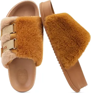 KuaiLu Women's Orthotic Slippers With Arch Support Soft Cushion Sandal Slippers for Woman Ladies Fashion Open Toe Faux Fur Platform Slipper Indoor Outdoor Size 6~12