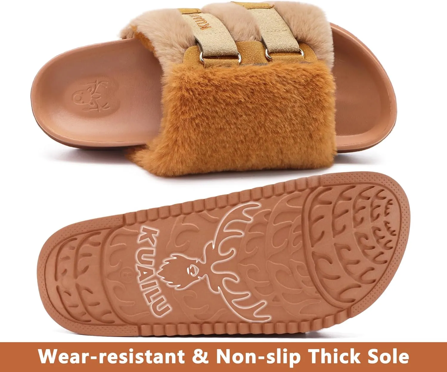 KuaiLu Women's Orthotic Slippers With Arch Support Soft Cushion Sandal Slippers for Woman Ladies Fashion Open Toe Faux Fur Platform Slipper Indoor Outdoor Size 6~12