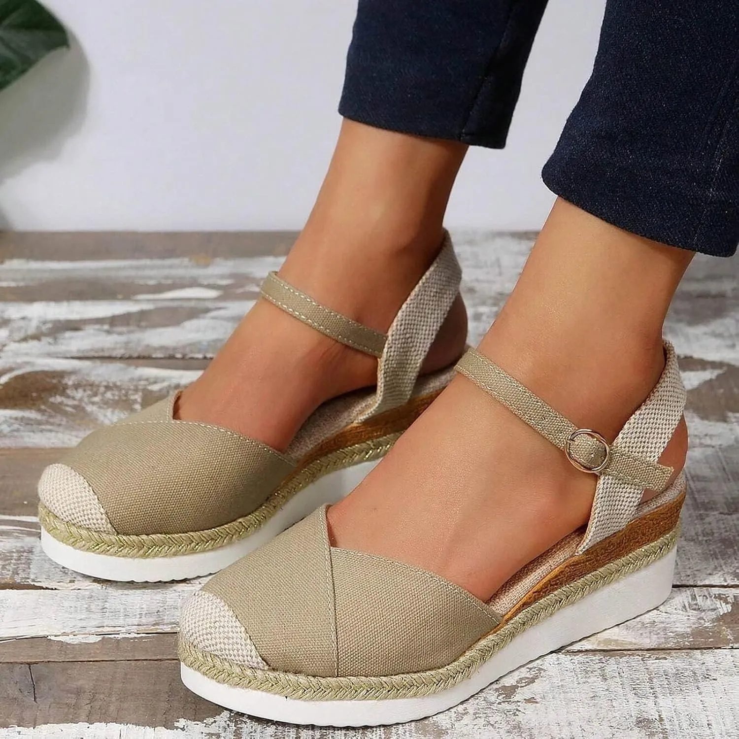 Kubbon Wedge Sandals for Women Comfortable Close Toe Ankle Strap Espadrilles Platform Heel Non Slip Orthopedic Sandals Casual Outdoor Beach Shoes
