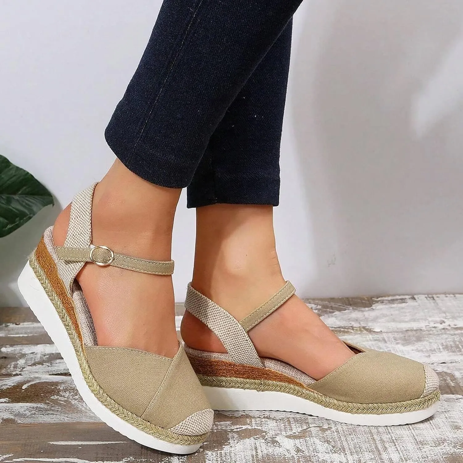 Kubbon Wedge Sandals for Women Comfortable Close Toe Ankle Strap Espadrilles Platform Heel Non Slip Orthopedic Sandals Casual Outdoor Beach Shoes