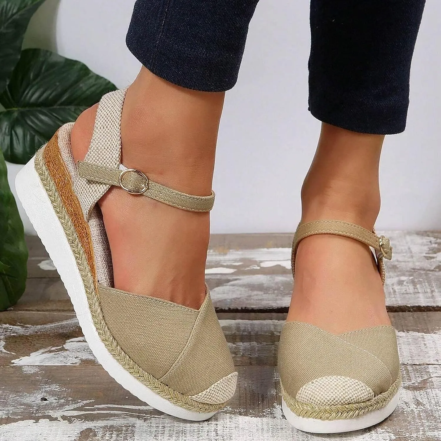 Kubbon Wedge Sandals for Women Comfortable Close Toe Ankle Strap Espadrilles Platform Heel Non Slip Orthopedic Sandals Casual Outdoor Beach Shoes