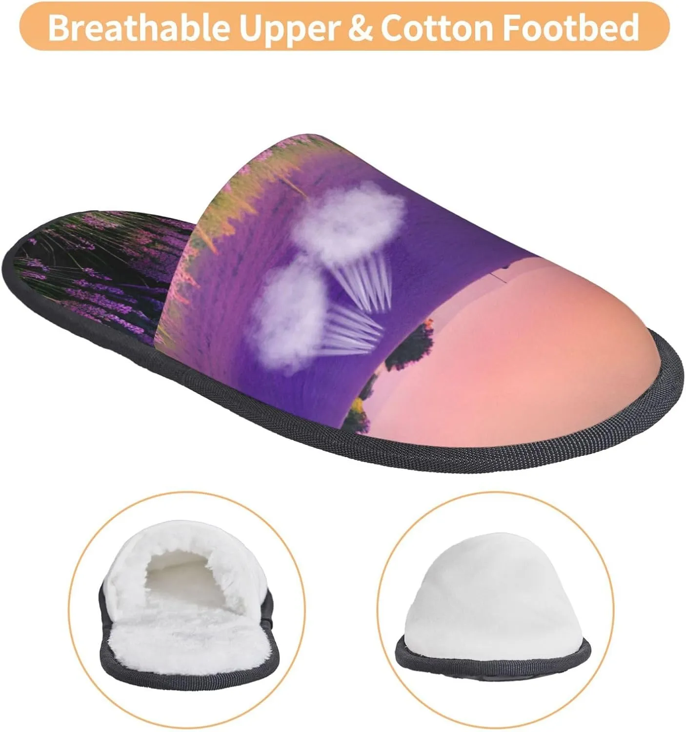Lavender Meadow at Sunset Spring Printed Slippers Cozy Indoor Slide Unisex House Slippers Soft Plush Slip-on Slippers