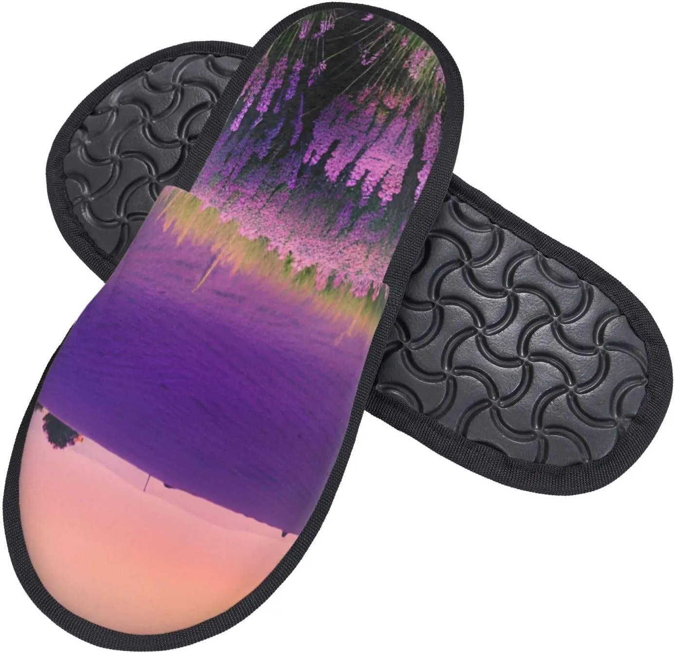 Lavender Meadow at Sunset Spring Printed Slippers Cozy Indoor Slide Unisex House Slippers Soft Plush Slip-on Slippers