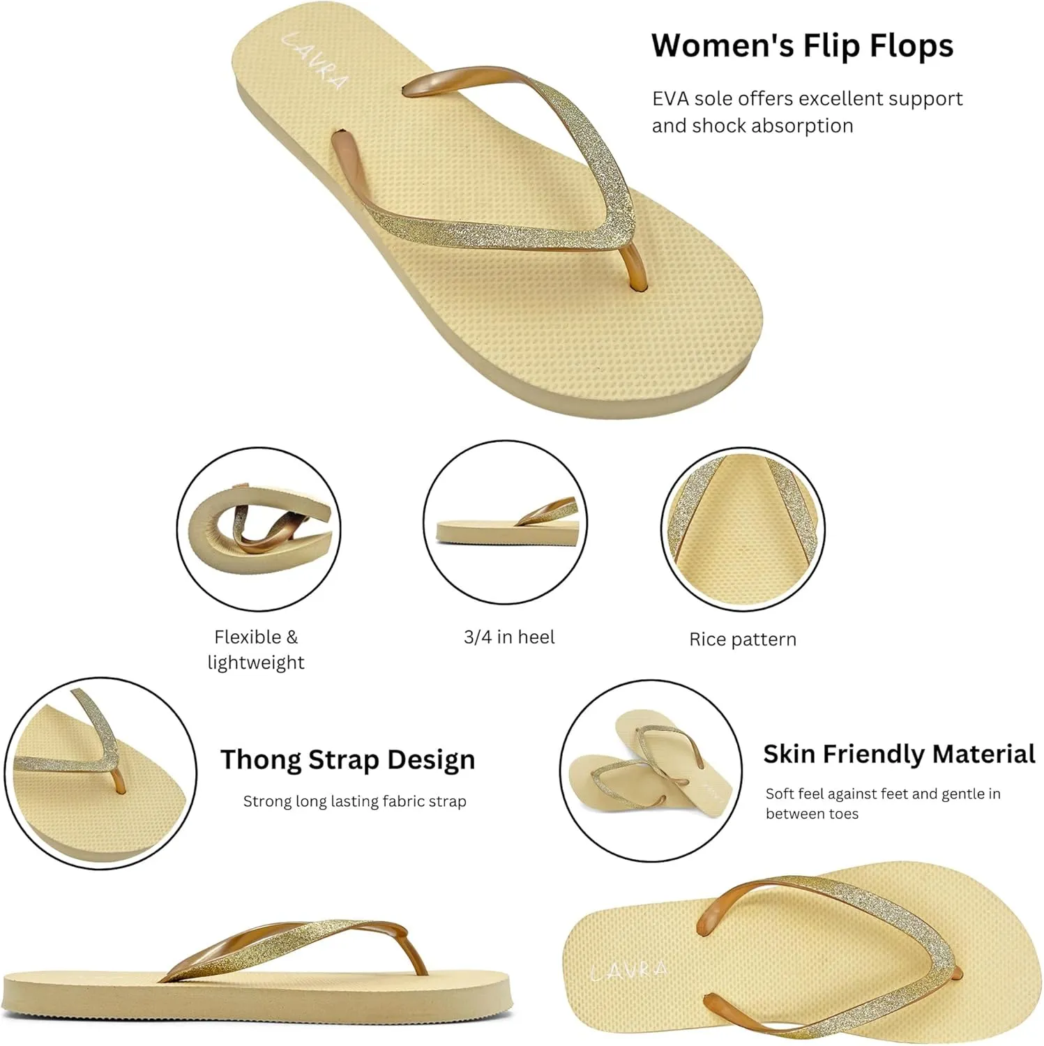 LAVRA Women's Flip Flops Bling Beach Summer Glitter Bridal Thong Sandals | Water Shoes Thong Sandal Slipper | Casual Rubber Shower Shoes Women