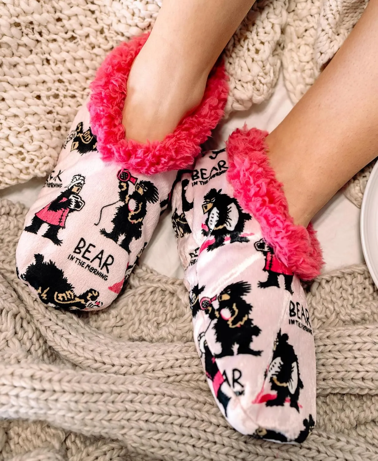 Lazy One Fuzzy Feet Slipper Socks for Women, Cute Fleece-Lined House Slippers, Non-Skid Slipper Socks