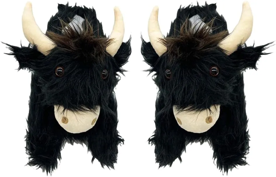 LELEBEAR Highland Cow Slippers, Plush Animal Slippers, Home Indoor Soft Anti-Slip Cute Slippers for Women and Men