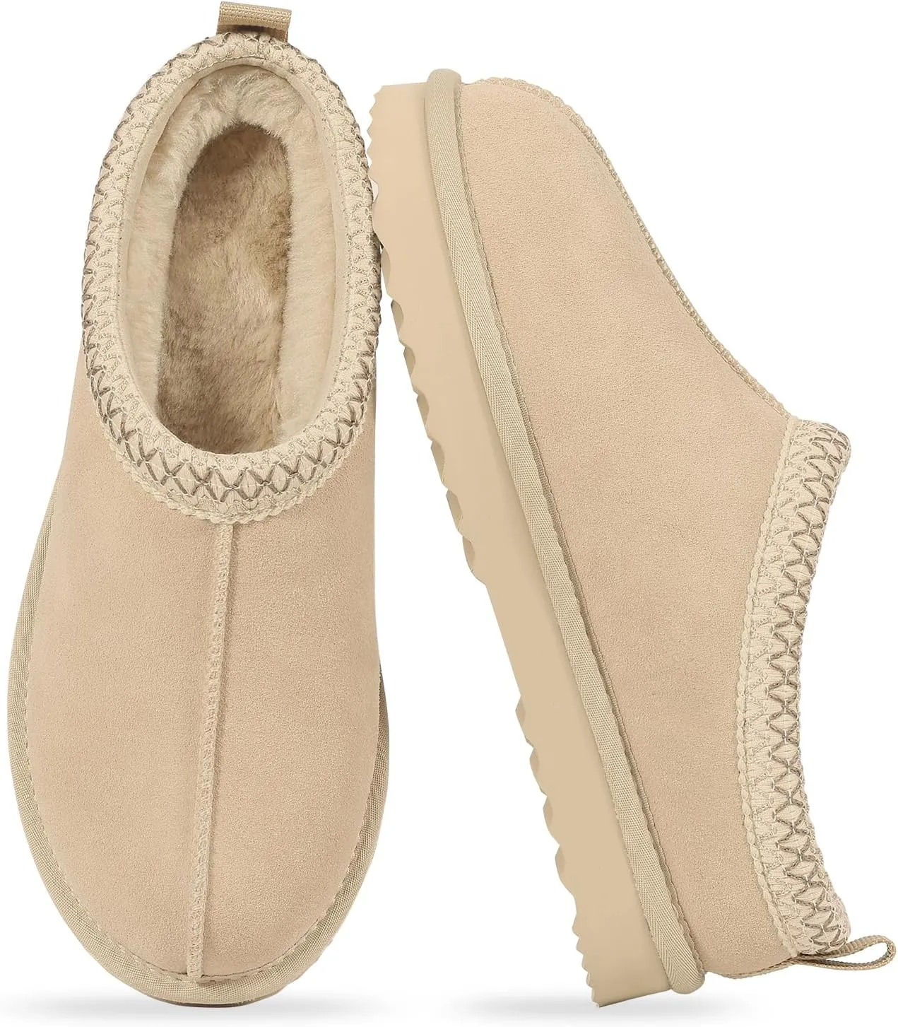 Litfun Women's Fuzzy House Slippers Genuine Suede Fluffy Winter Slipper Cozy Furry Warm Shoes Indoor/Outdoor