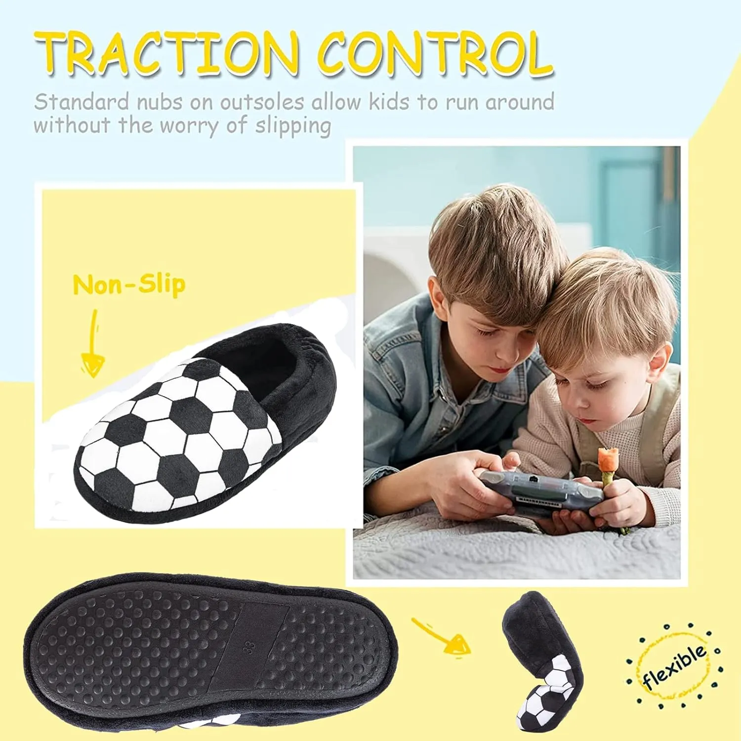 Little Kids Big Boys House Slippers, Kids Warm Slip On Home Slippers with Soft Memory Foam Cute Winter Nonslip Indoor Shark Dinosaur Soccer Dog Slippers