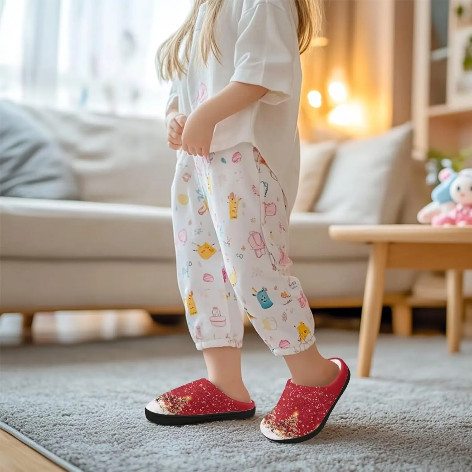 Little Kids Boys Girls House Cotton Slippers Cute Indoor Fluffy Slides Comfortable Elastic Warm Shoes for Yard Size 9-15 Black Sole