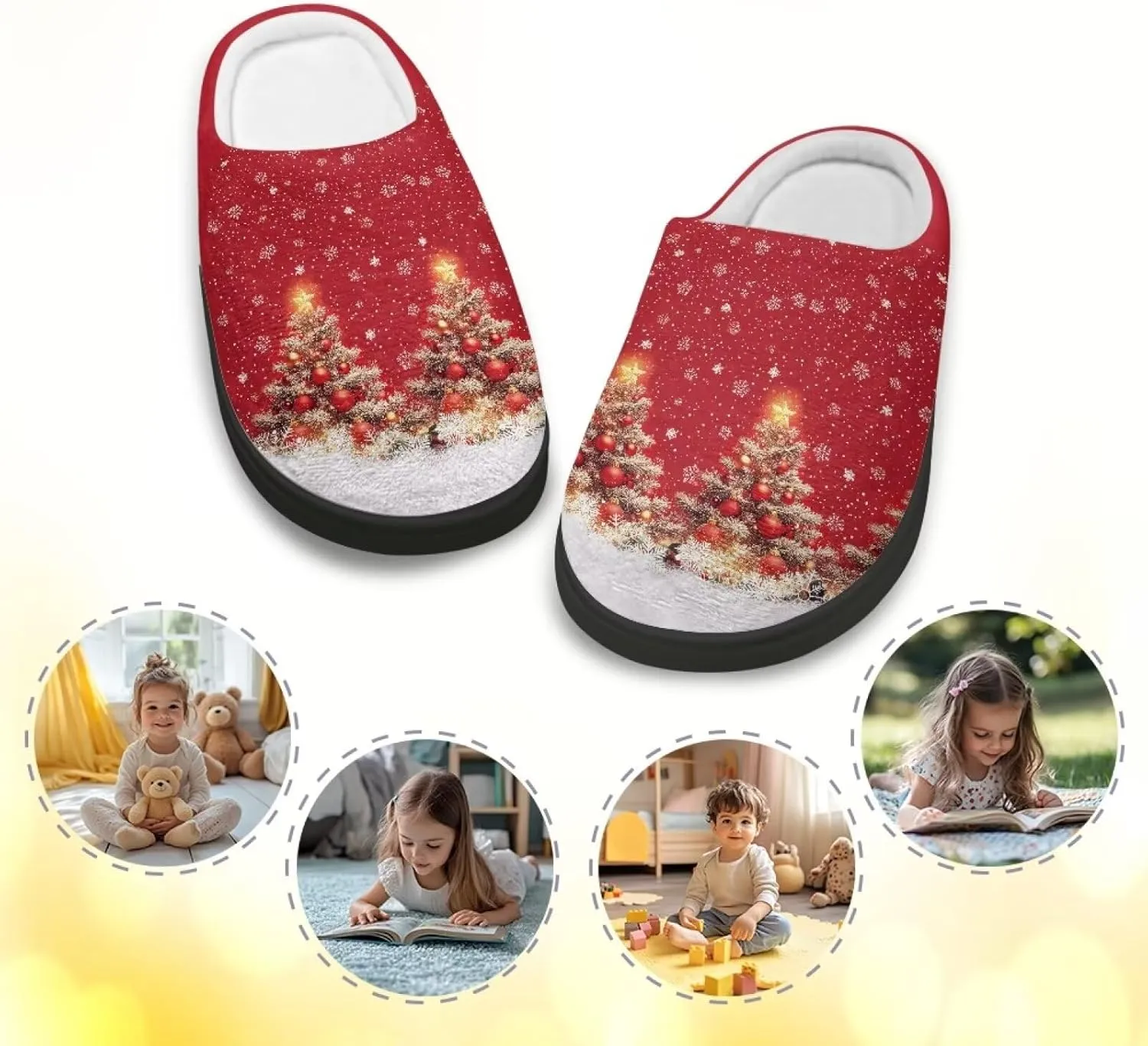 Little Kids Boys Girls House Cotton Slippers Cute Indoor Fluffy Slides Comfortable Elastic Warm Shoes for Yard Size 9-15 Black Sole