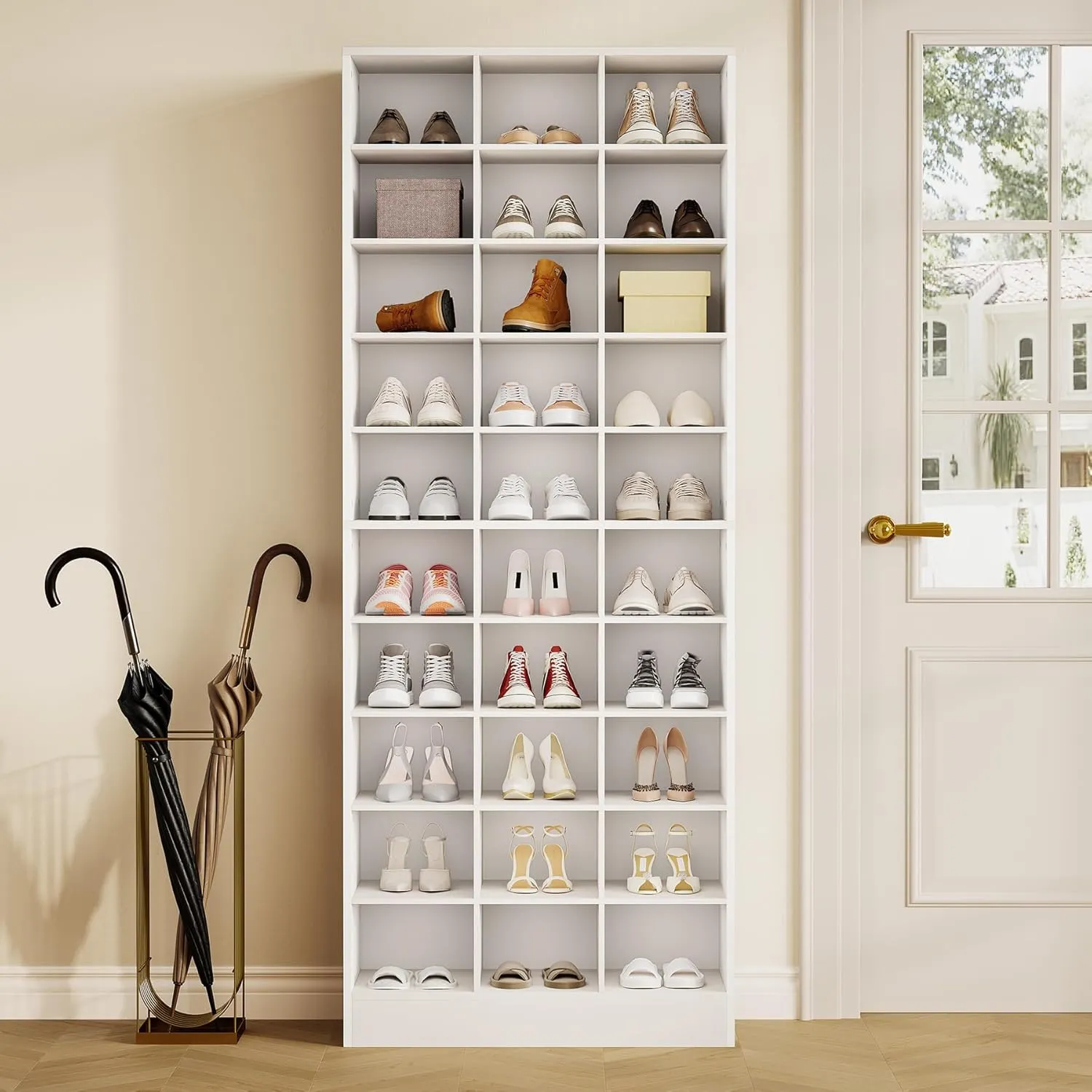 LITTLE TREE 70.9" Tall Shoe Rack, 10-Tier Freestanding Shelf, Max. Store 30 Pairs, Shoe Cabinet Organizer for Living Room, Entryway, Cloakroom, White