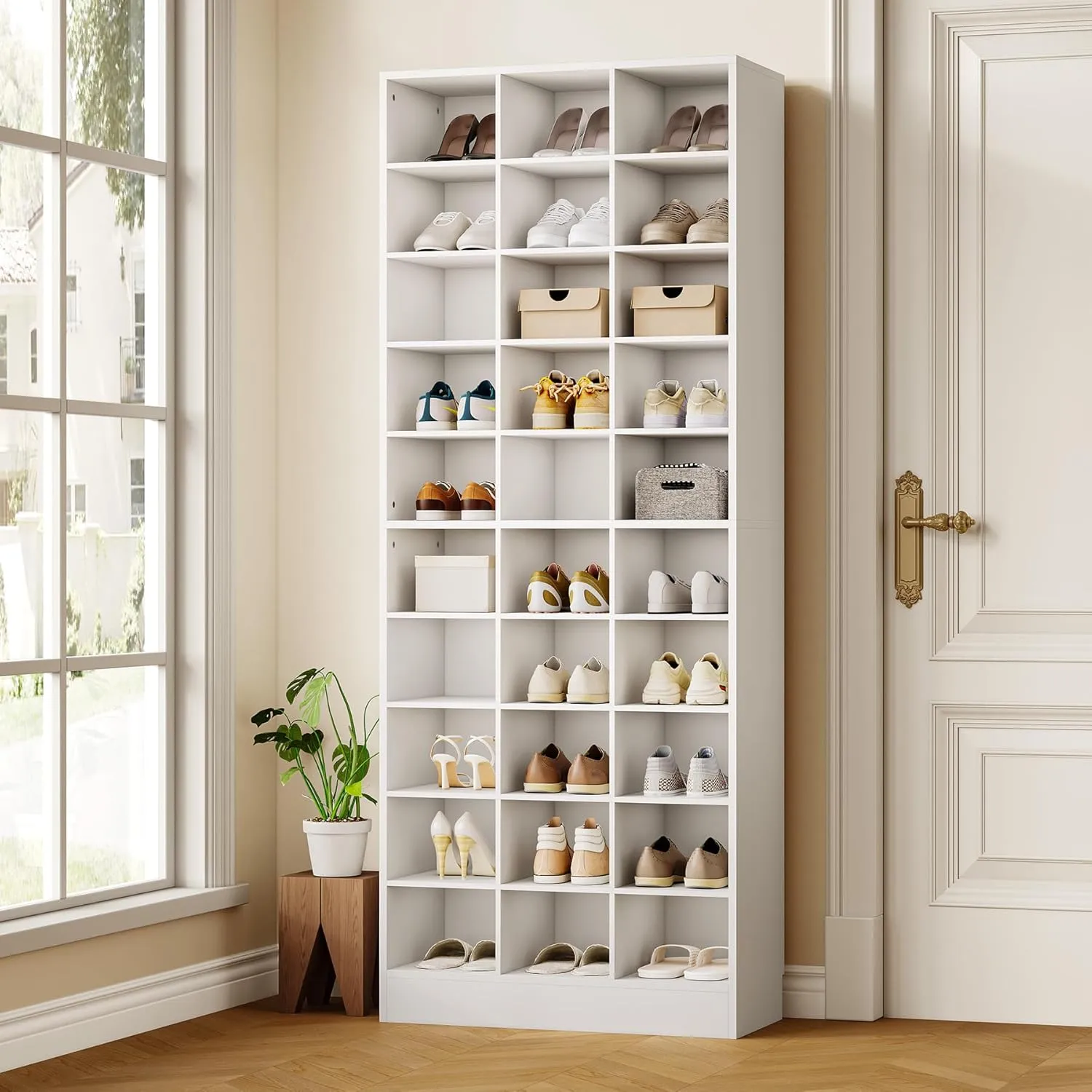 LITTLE TREE 70.9" Tall Shoe Rack, 10-Tier Freestanding Shelf, Max. Store 30 Pairs, Shoe Cabinet Organizer for Living Room, Entryway, Cloakroom, White