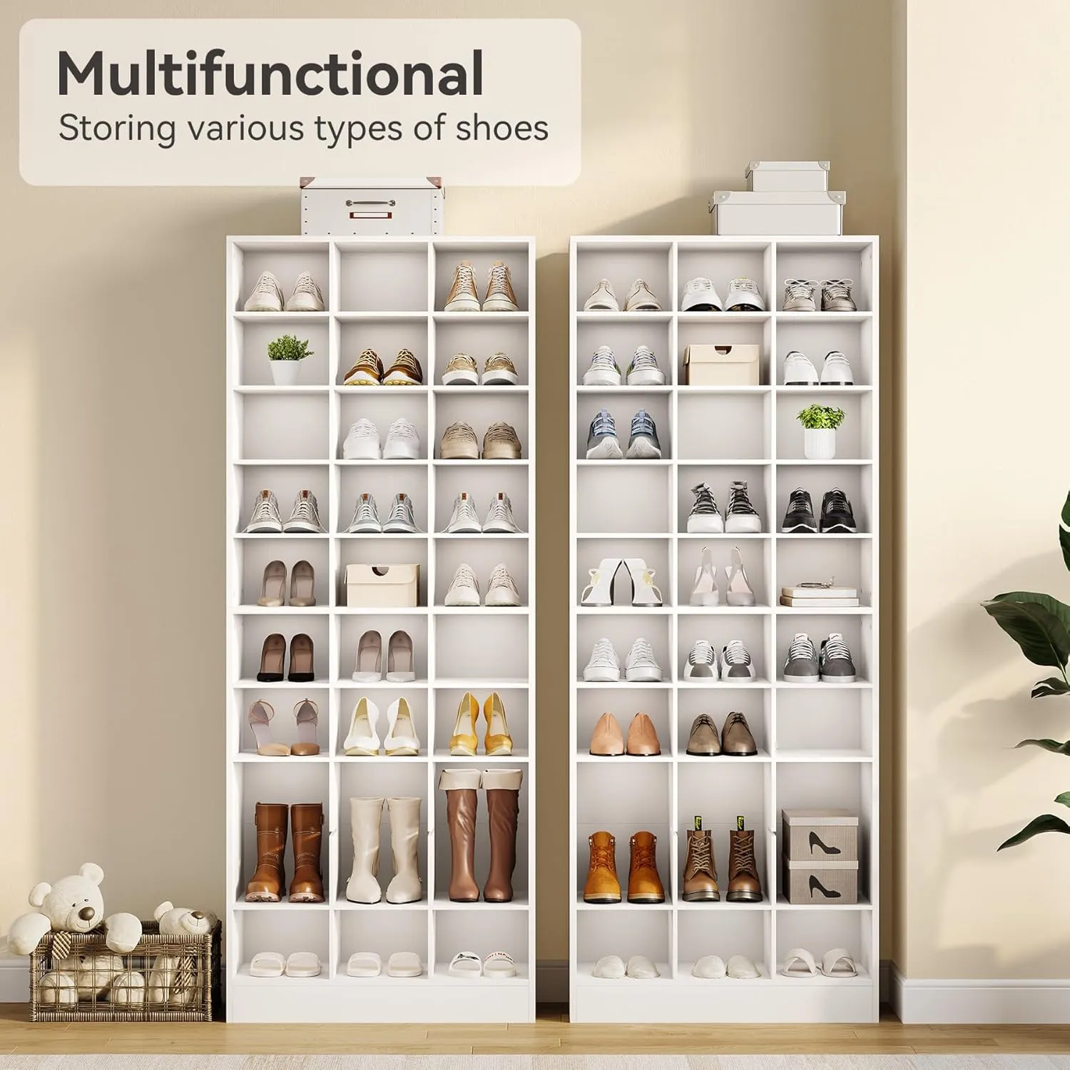 LITTLE TREE 70.9" Tall Shoe Rack, 10-Tier Freestanding Shelf, Max. Store 30 Pairs, Shoe Cabinet Organizer for Living Room, Entryway, Cloakroom, White
