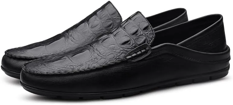 Loafers for Men Round Toe PU Leather Crocodile Print Loafer Shoes Comfortable Lightweight Flat Heel Classic Slip-ons