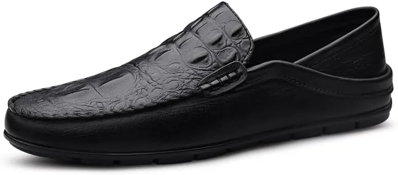 Loafers for Men Round Toe PU Leather Crocodile Print Loafer Shoes Comfortable Lightweight Flat Heel Classic Slip-ons