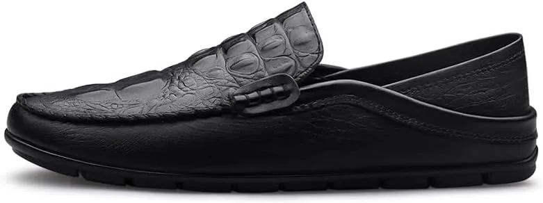 Loafers for Men Round Toe PU Leather Crocodile Print Loafer Shoes Comfortable Lightweight Flat Heel Classic Slip-ons